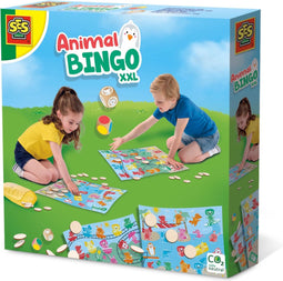 SES - Dieren bingo XXL - met echt houten dobbelstenen en fiches - in handige bewaartas