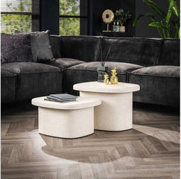 Meubelplaats Salontafel Sienna set van 2 marmer composiet wit - moderne look - organische vorm