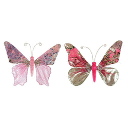 Kerstversiering DKD Home Decor Polyester Vlinder (22 x 3 x 18 cm) (2 Stuks)
