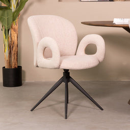 LABEL51 Neo Eetkamerstoel - Naturel - Stof - Black Frame - Stoel - Normale eetkamerstoel