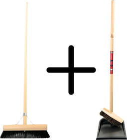 Synx Tools bezem Binnenbezem 30 cm en Stoffer en blik met lange steel 97 cm - Paardenhaar / zaalveger - Classic- - Hout/Metaal