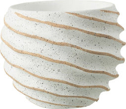 J-Line bloempot Streep - keramiek - wit/beige - medium - Ø 20.00 cm
