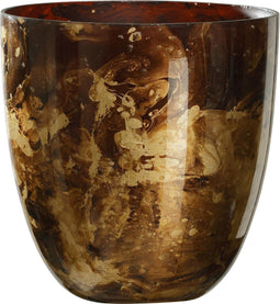 PTMD Mayla Theelicht Marmer - H15 x Ø13 cm - Glas - Bruin Marmer