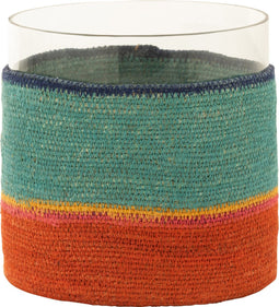 J-Line kaarshouder Rond + Strepen - glas - blauw/oranje