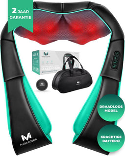 Massagerr® Shiatsu Massagekussen 2.0 – Draadloos – Nekmassage Apparaat - Incl. Draagtas en Stressbal - Massage Apparaat voor Rug, Nek en Schouder – Infrarood Warmtefunctie – Rugmassage - Massageapparaten
