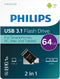 Philips 2-in-1 USB-C - USB 3.1 - 64GB - Zwart
