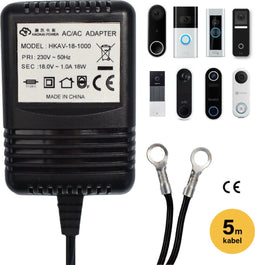 Tool Meister BA18 - Adapter voor Smart Deurbel - Universele Beltransformator 18V 1A 18W - 5 Meter (1 stuk)