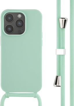 iMoshion Hoesje Geschikt voor iPhone 14 Pro Hoesje Met Koord - iMoshion Siliconen hoesje met koord - Mintgroen