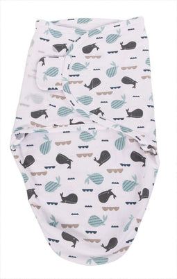 Bo Jungle - Inbakerdoek - Inbakerslaapzak - Swaddle - 0-4 maanden - Wrap Ocean Whales / Walvisjes Small - Blauw