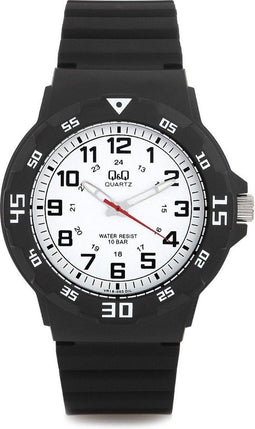 Q&Q VR18J003Y - Horloge - Sport - Analoog - Heren - Mannen - Plastic band - Rond - Cijfers - Kunststof - Zwart - Wit - 10 ATM