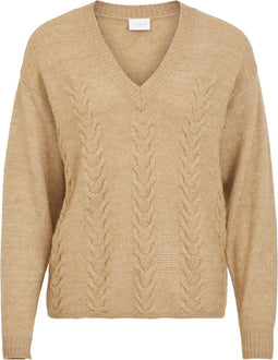VILA VIMEMI - L/S KNIT TOP Dames Trui - V-hals - Oversized - Maat L