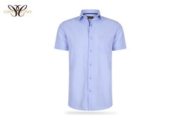 Cappuccino Italia - Heren Overhemden Korte Mouwen Uni - Blauw - Maat L