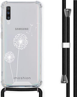 iMoshion Hoesje Geschikt voor Samsung Galaxy A70 Hoesje Met Koord - iMoshion Design Hoesje met Koord - Wit / Transparant / Dandelion