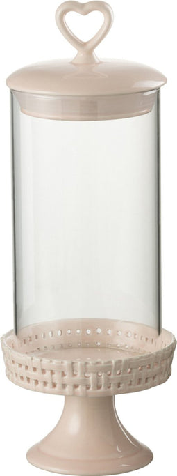 J-Line bord Cake onder glas - taartplateau - keramiek - roze - medium