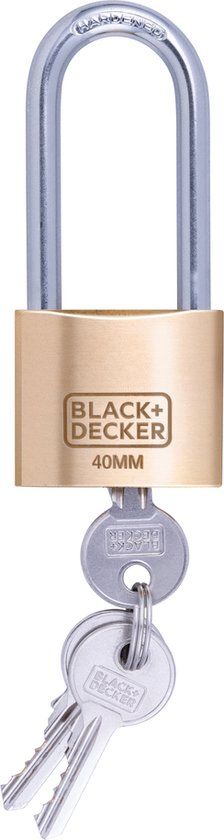 BLACK+DECKER Hangslot - 40mm - Lange Beugel - Massief Messing - Incl. 3 Sleutels