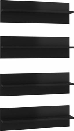 vidaXL - Wandschappen - 4 - st - 60x11,5x18 - cm - bewerkt - hout - hoogglans - zwart