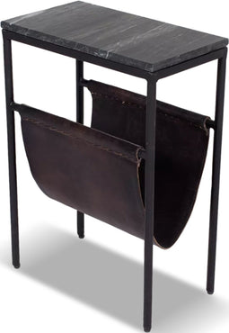 Bijzettafel 45 cm - Bijzettafel marmer - tijdschriftenhouder zwart
