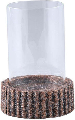 PTMD Windlicht Saji - 13x13x18 cm - Glas - Brons