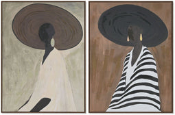 Esprit - Schilderij Hoed Modern - Handgeverfd - Wit Bruin (2 stuks)