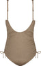 CYELL Sunset Sparkle - Badpak - Voorgevormde cups V-hals - Bruin Glitters Goud