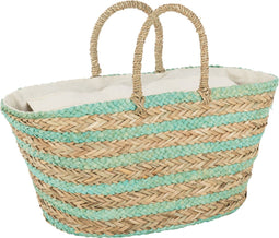 J-Line strandtas Kort Handvatten Strepen - jute - naturel/blauw