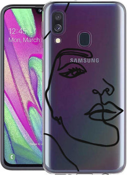 iMoshion Hoesje Geschikt voor Samsung Galaxy A40 Hoesje Siliconen - iMoshion Design hoesje - Transparant / Zwart / Line Art Woman Black