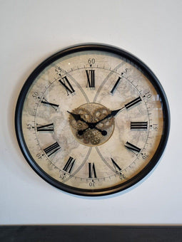 Grote wandklok - Wereldklok - Wandklok industrieel - tandwielklok 80 cm