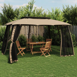 vidaXL - Prieel - zijwanden - van - gaas - en - dubbel - dak - 3,93x2,93 - m - staal - crème