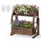 Coast Verhoogde Tuinbak - Houten Plantenbak Wagonvorm - 2 Niveaus - Bruin 56 x 33 x 56,5 cm