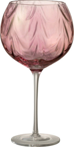 J-Line glas wijn Oneffen - glas - transparant/roze - 4 stuks