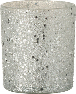 J-Line windlicht Sterretjes - glas - zilver - 2 stuks