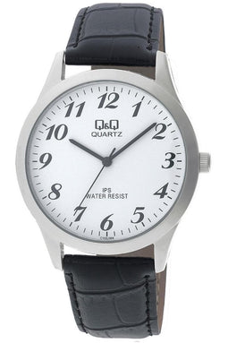 Q&Q C152J304Y - Horloge - Analoog - Mannen - Heren - Leren band - Rond - Metaal - Cijfers - Zwart - Zilverkleurig - Wit