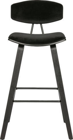 WOOOD Senn Barstoel - Fluweel - Zwart - 91x42x48