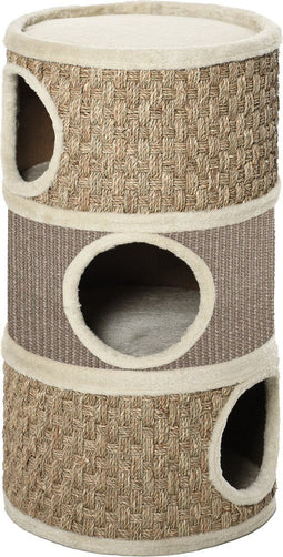 PawHut D30-326 - Kattenkrabpaal - 3 niveaus sisal en zeewier - Kaki en bruin