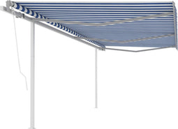 vidaXL - Luifel - automatisch - uittrekbaar - met - palen - 6x3,5 - m - blauw - en - wit