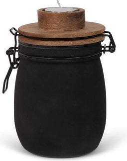 Senza Waxinehouder pot met Houten Deksel Zwart