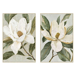 Schilderij Home ESPRIT Wit Groen Bloem Shabby Chic (2 Stuks)