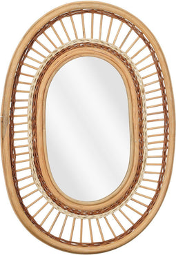 Mica Decorations Oval Wandspiegel - Ovaal - Gevlochten rotan - Lichtbruin (1 stuk)