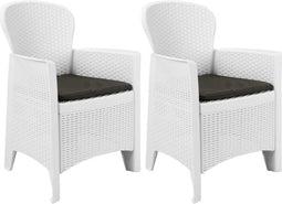 vidaXL - Tuinstoel - 2 - st - met - kussen - rattan-look - kunststof - wit