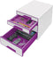 Leitz WOW Cube Ladenblok - Opberger met 4 Laden - Stapelbaar - Wit/Paars