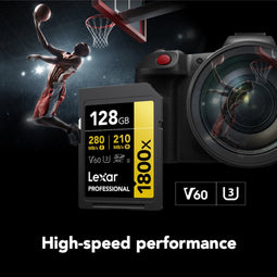 Lexar Professional 1800x - SDXC UHS-II Geheugenkaart - 128GB - Lezen 270MB/s Schrijven 180MB/s V60