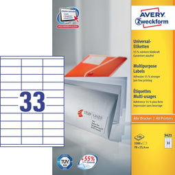 Avery Universele Etiketten - Printlabel - 70,0 x 25,4 mm permanent klevend - wit