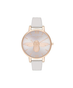 Olivia Burton 3D Bee Big Dial Blush - Dameshorloge - OB16AM158 - Lederen horloge - Rosegoud - Grijs - 38 MM