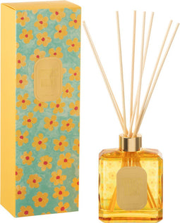 J-Line geurolie + stokjes Hapiness Blooms - Ylang Ylang - glas - azuur/geel