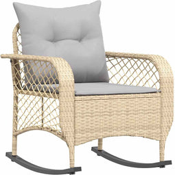 vidaXL - Tuinschommelstoel - met - kussens - poly - rattan - beige