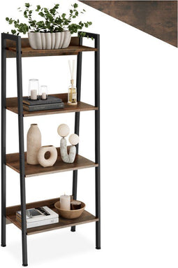 tectake® Ladderrek - Wandrek - 4 Houten Planken - Industrieel Design - Zwart Metalen Frame - 57,5 x 34 x 138 cm