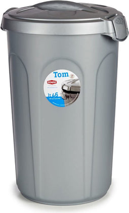 TOM - Afvalemmer - 46 liter - Met deksel en handvatten - Grijs