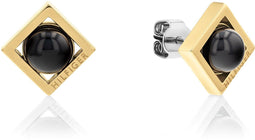 Tommy Hilfiger TJ2780792 Dames Oorbellen - Oorknopjes - Sieraad - Staal - Onyx - 6 mm breed - 8.5 mm lang