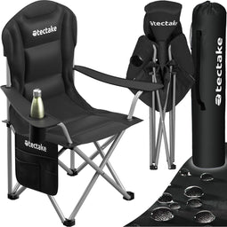 tectake® Campingstoel MTX - Opvouwbare klapstoel - Bekerhouder en zijvak - Zwart