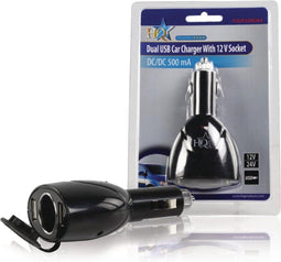 HQ Products P.SUP.USB202 - Universele USB autolader - 2x USB aansluiting - Zwart